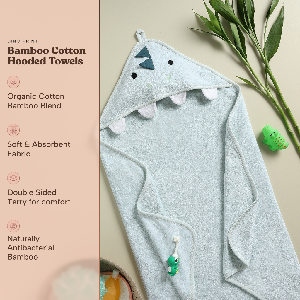 Bamboo Cotton Hooded Towel - Dinosaur