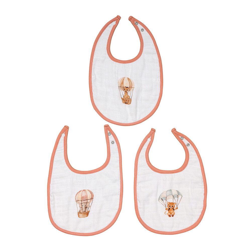 Bamboo Cotton Muslin Bibs - Hot Air Balloon (Pack of 3)