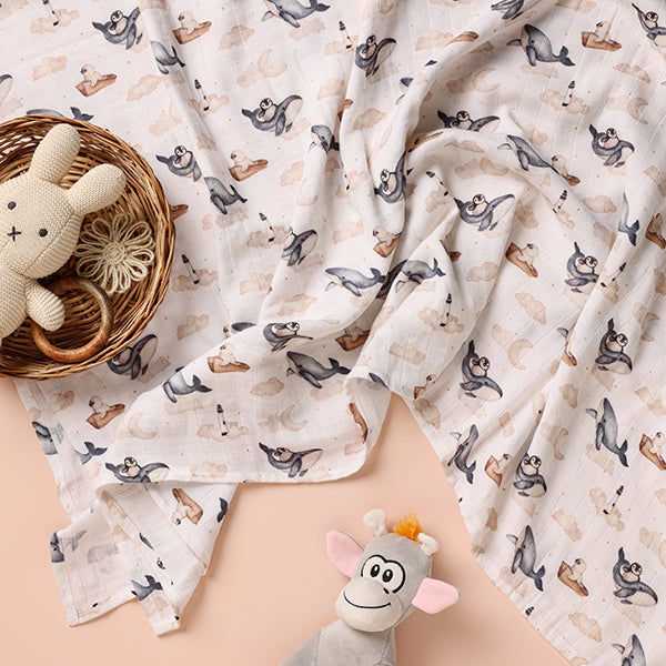 Bamboo Cotton Muslin Swaddle - Dreamy Whale