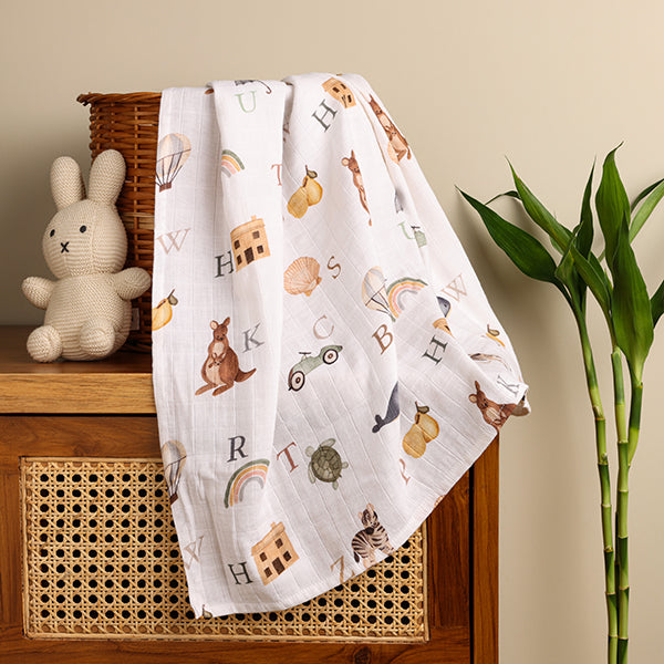 Bamboo Cotton Muslin Swaddle Alphabet