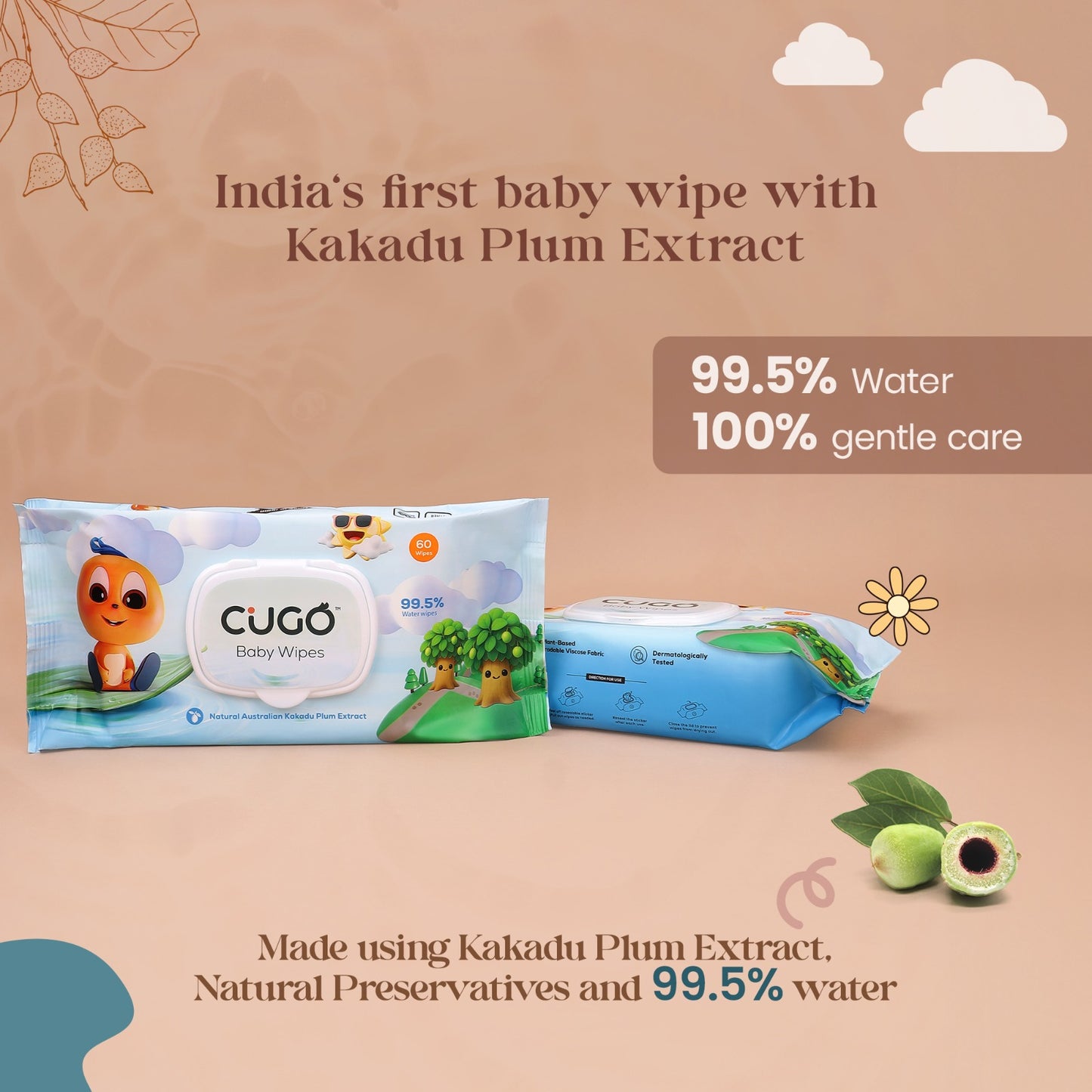 99.5% Water Wipes with Australian Kakadu Plum