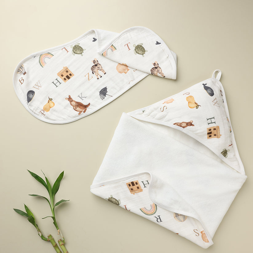 Cugo Comfort Duo: Burp Cloth & Hooded Towel Set