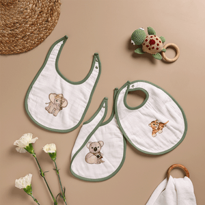 Bamboo Cotton Muslin Bibs - Animal kingdom (Pack of 3)