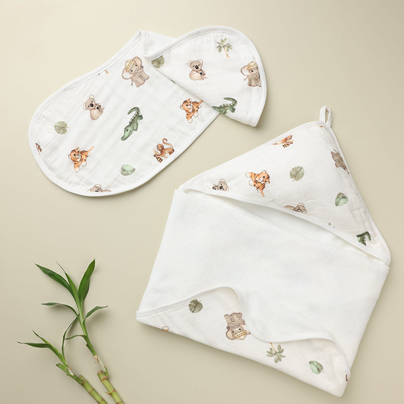 Cugo Comfort Duo: Burp Cloth & Hooded Towel Set