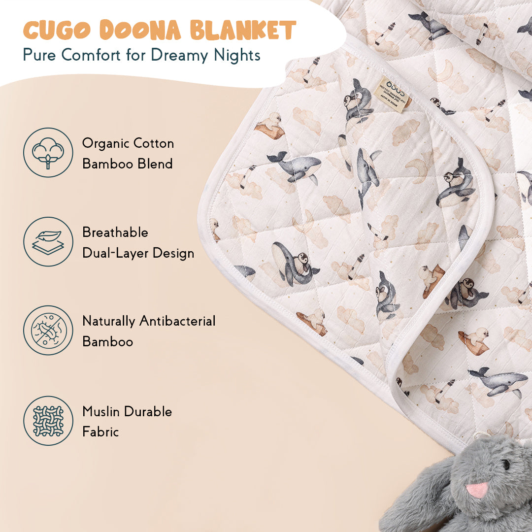 Bamboo Cotton Muslin Doona Blanket - Dreamy Whale
