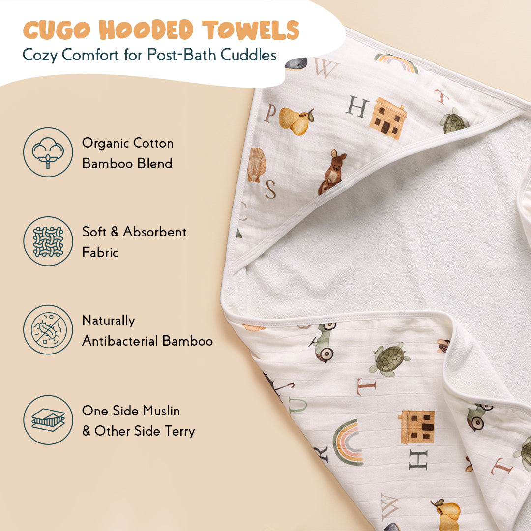Bamboo Cotton Hooded Towel - Alphabet