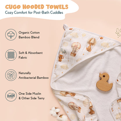 Bamboo Cotton Hooded Towel - Hot Air Balloon