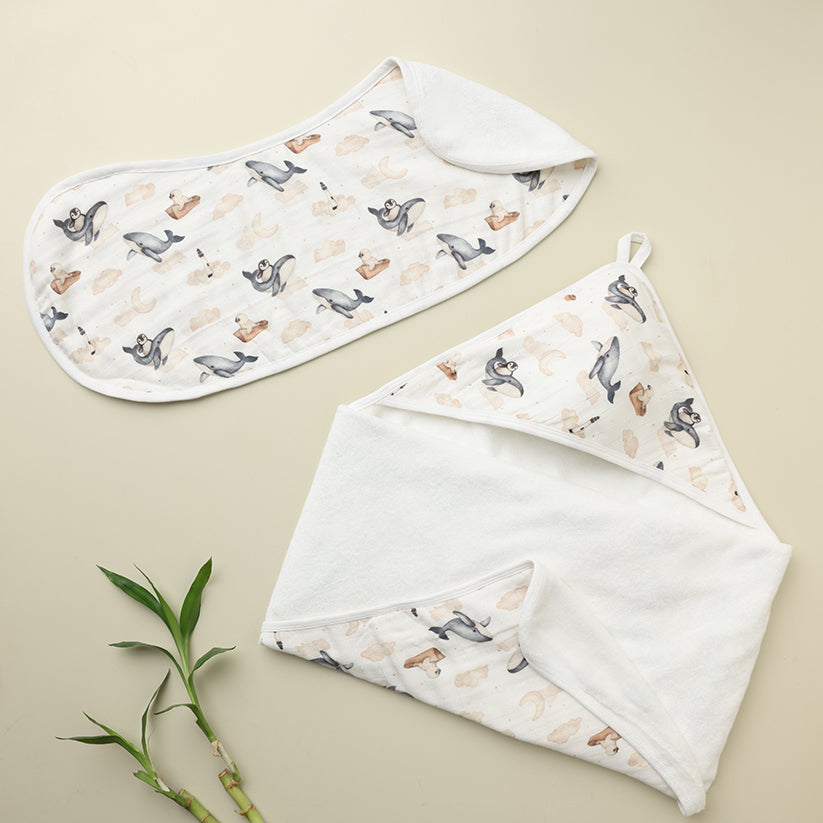 Cugo Comfort Duo: Burp Cloth & Hooded Towel Set