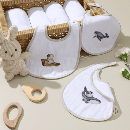 Bamboo Cotton Muslin Bibs - Dreamy whale (Pack of 3)