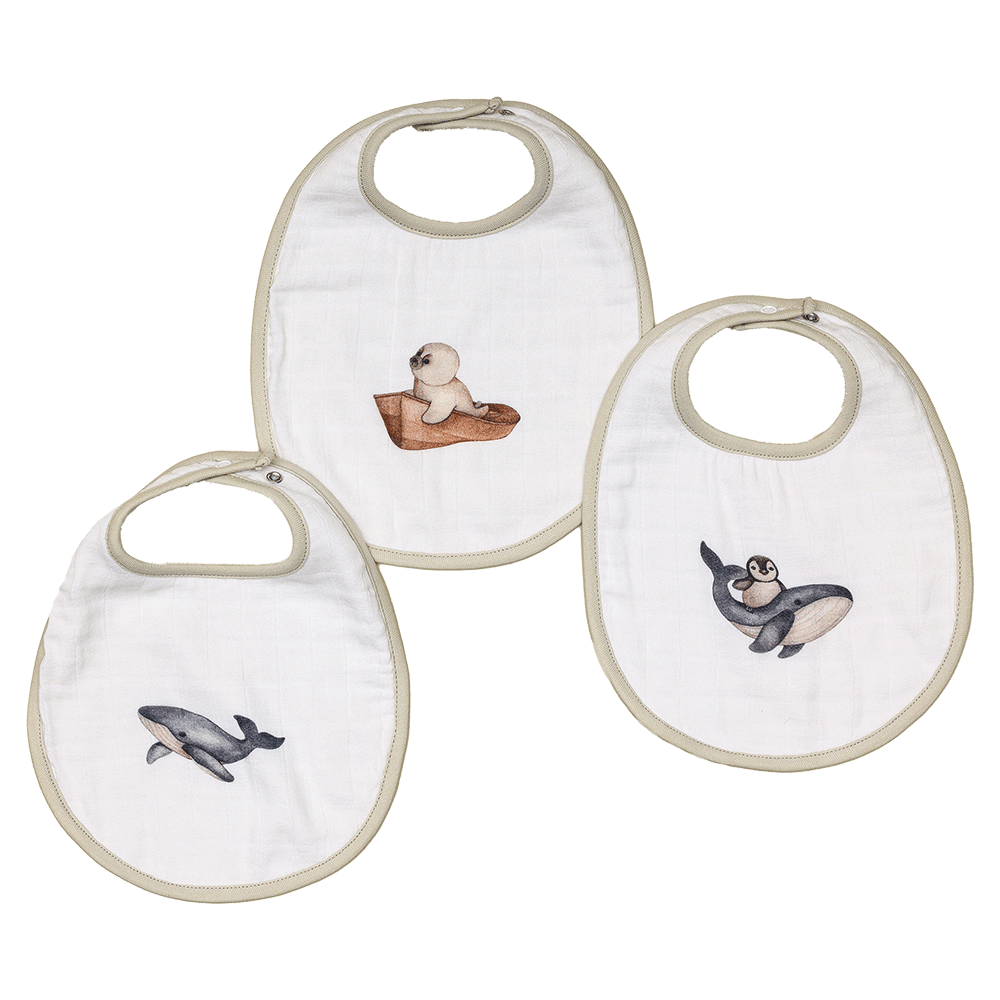 Bamboo Cotton Muslin Bibs - Dreamy whale (Pack of 3)