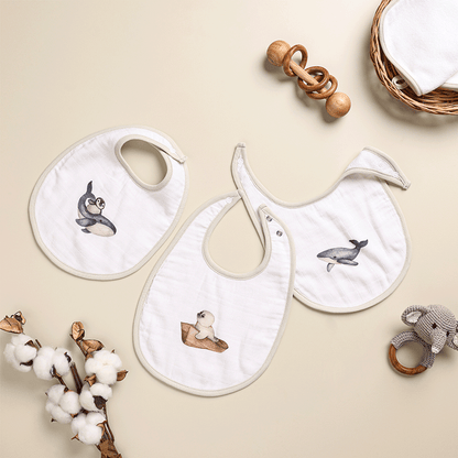 Bamboo Cotton Muslin Bibs - Dreamy whale (Pack of 3)