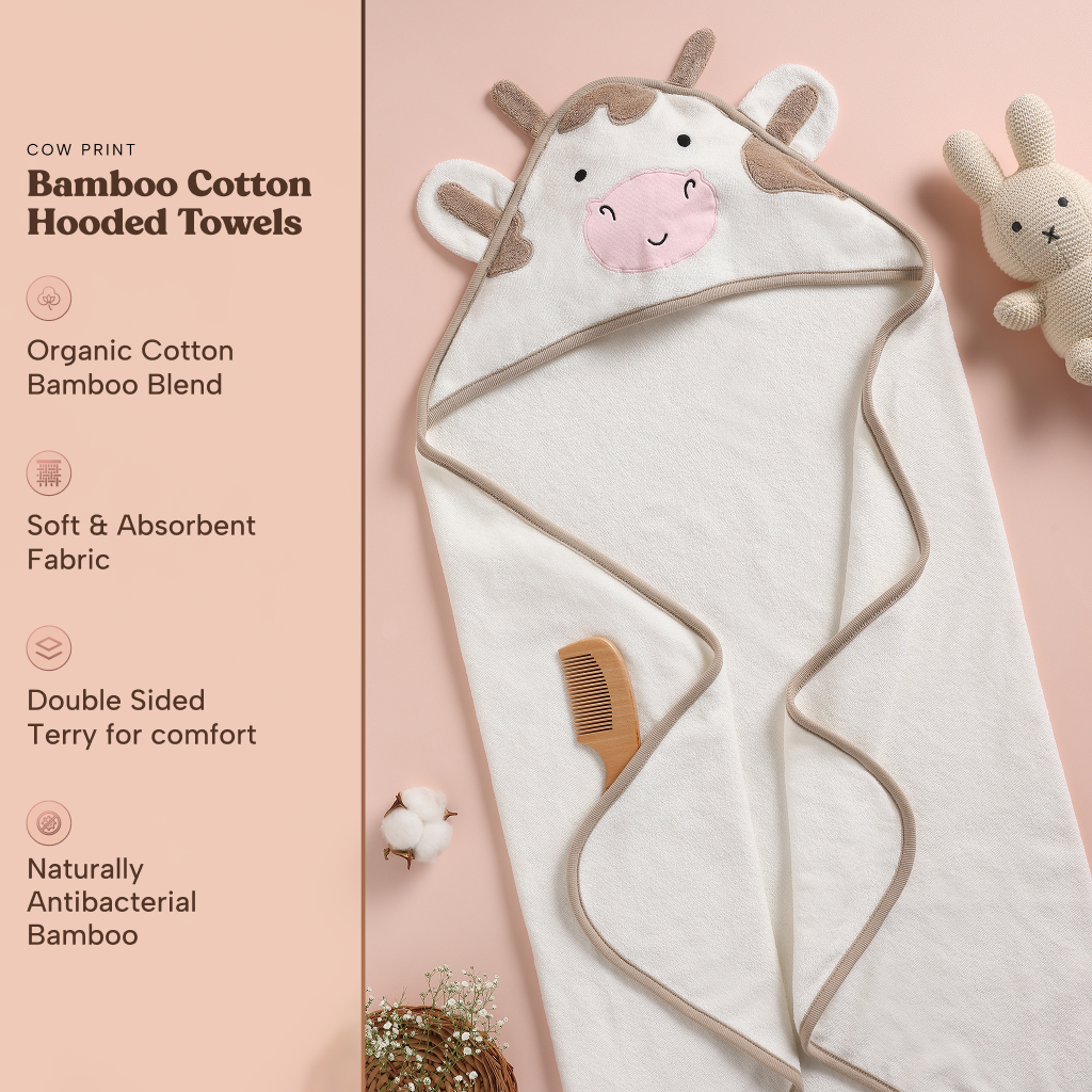 Bamboo Cotton Hooded Towel - Cow