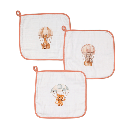 Bamboo Cotton Muslin Wash cloth - Hot Air Balloon (Pack of 3)