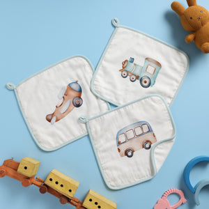 Bamboo Cotton Muslin Wash cloth - Little Voyagers (Pack of 3)