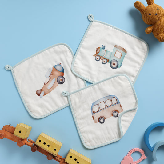 Bamboo Cotton Muslin Wash cloth - Little Voyagers (Pack of 3)