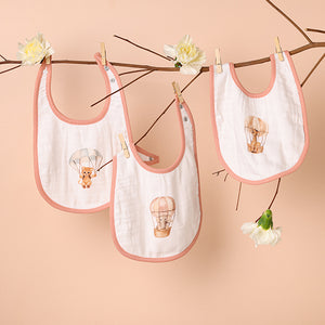 Bamboo Cotton Muslin Bibs - Hot Air Balloon (Pack of 3)