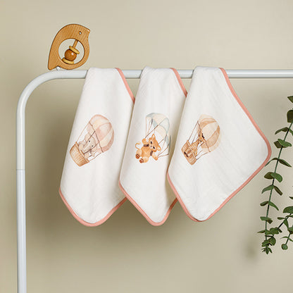 Bamboo Cotton Muslin Wash cloth - Hot Air Balloon (Pack of 3)