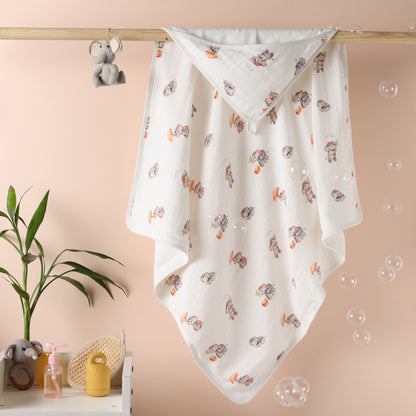 Bamboo Cotton Hooded Towel - Royal Little Elephants
