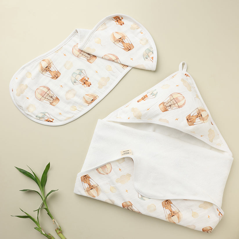 Cugo Comfort Duo: Burp Cloth & Hooded Towel Set